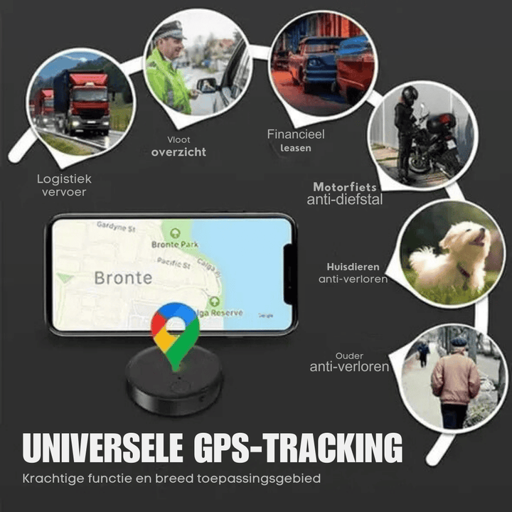 Zwarte mini GPS tracker voor auto beveiliging. Compacte anti-diefstal gadget om voertuigen en objecten te traceren.