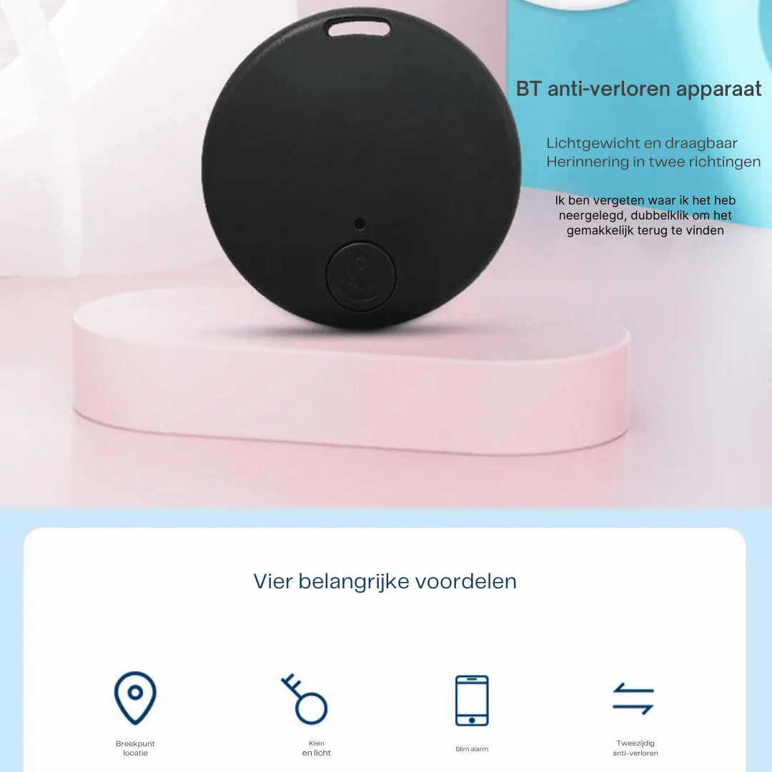 Moderne zwarte mini GPS tracker gadget. Deze Bluetooth locator biedt effectieve anti-diefstal voor al uw waardevolle spullen.