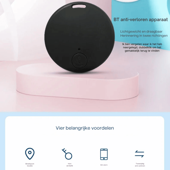 Moderne zwarte mini GPS tracker gadget. Deze Bluetooth locator biedt effectieve anti-diefstal voor al uw waardevolle spullen.
