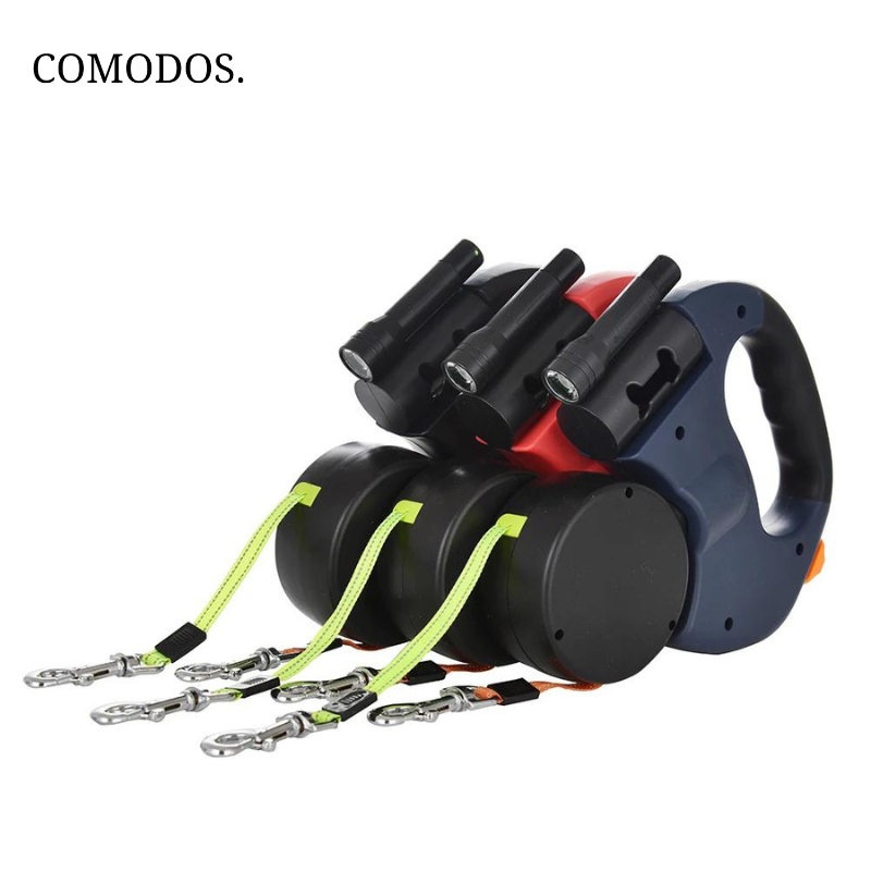 Dubbele hondenriem met LED licht voor twee honden, voor veilige avondwandelingen.