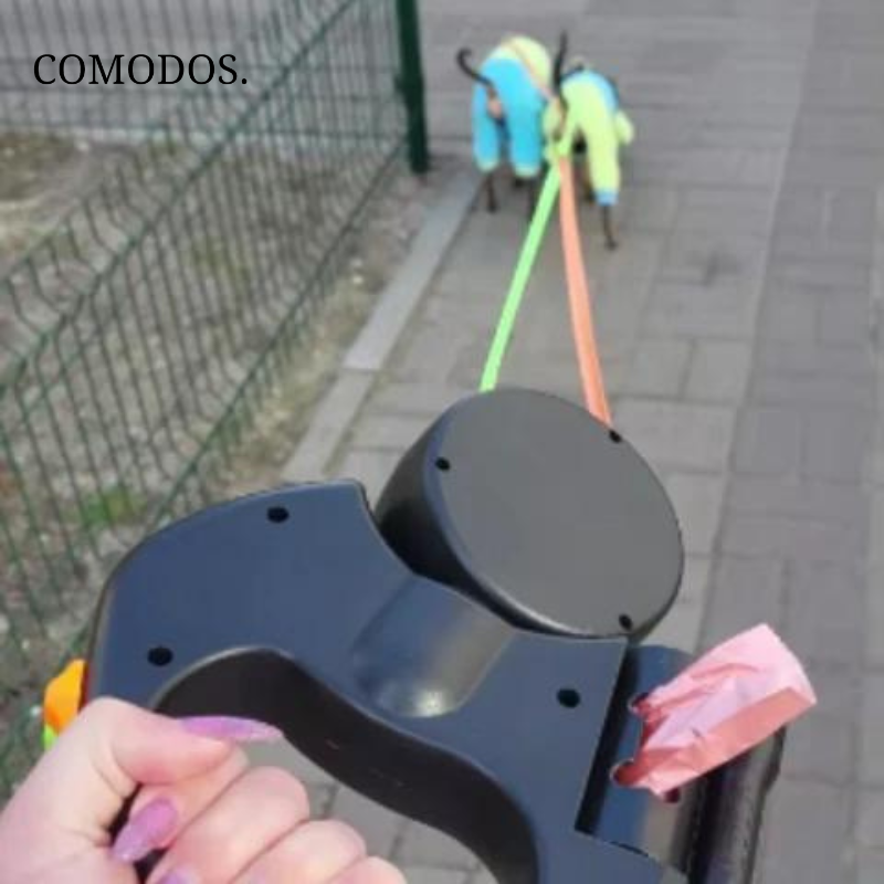 Geniet van veilige en gecontroleerde wandelingen met twee honden dankzij deze LED dubbele hondenriem.