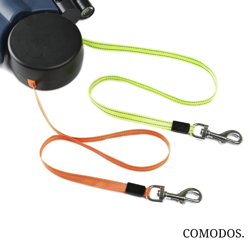 Comfortabele dubbele hondenriem met LED verlichting, perfect voor eigenaren van twee honden.