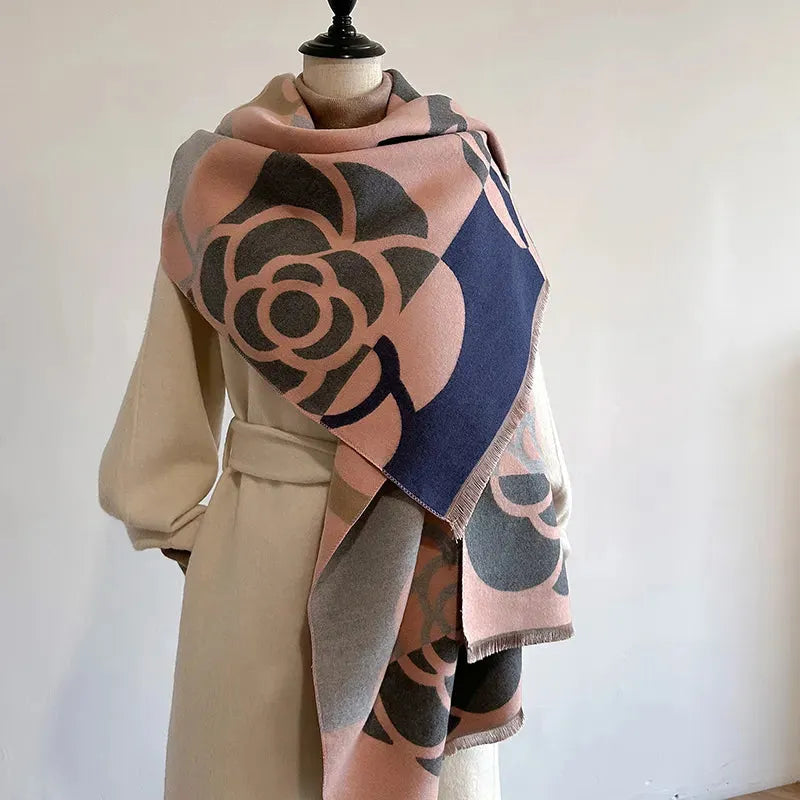 Dubbelzijdige kasjmier sjaal voor dames, warm en stijlvol, ideaal voor koude winterdagen.