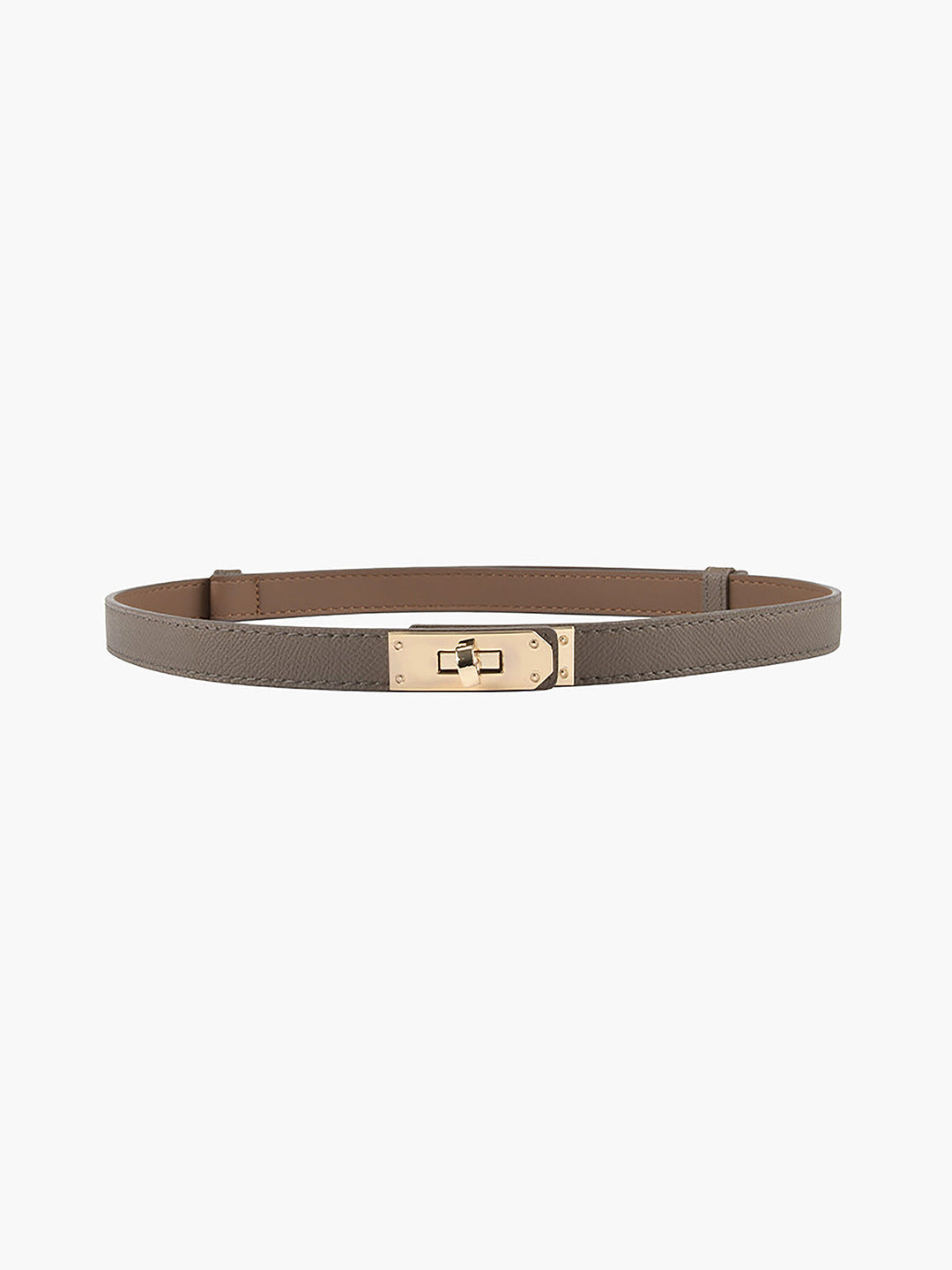 "Dunne verstelbare leren damesriem met goudkleurige details, luxe uitstraling, geschikt voor diverse outfits."