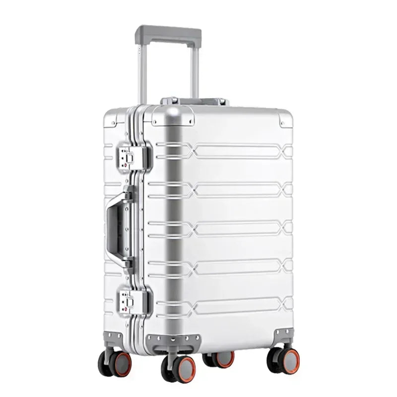 Duurzame aluminium-magnesium reiskoffer voor stijlvol en zorgeloos reizen; een premium reisaccessoire.