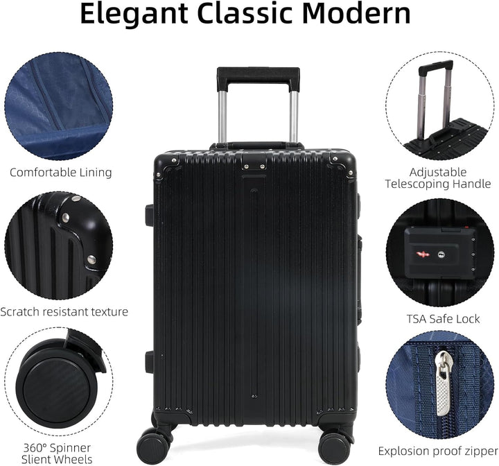 Compacte handbagage reiskoffer met TSA-slot, duurzaam aluminium frame en geruisloze wielen voor comfortabel reizen.