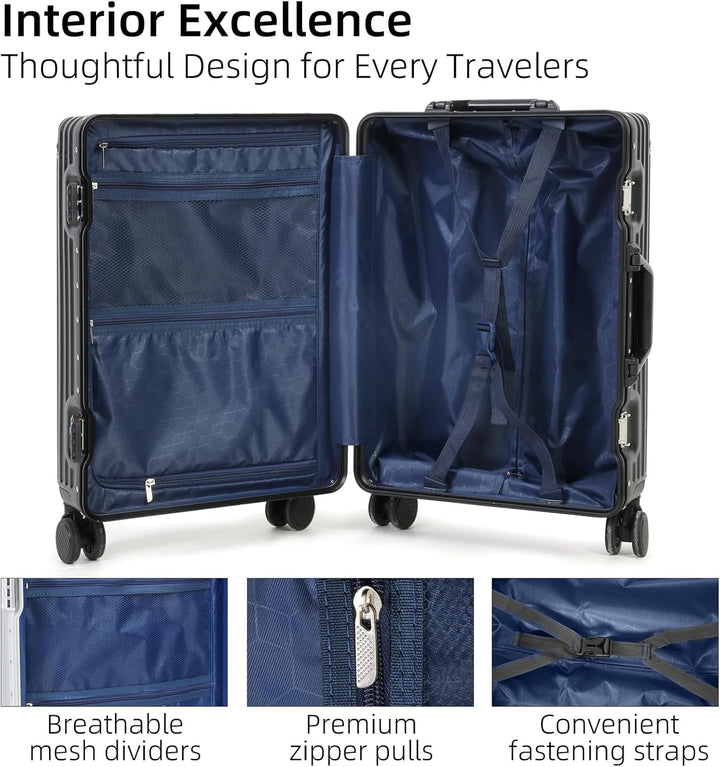 Praktische handbagage reiskoffer met TSA-slot en stille wielen voor gemakkelijke beweging op reis en vakantie.