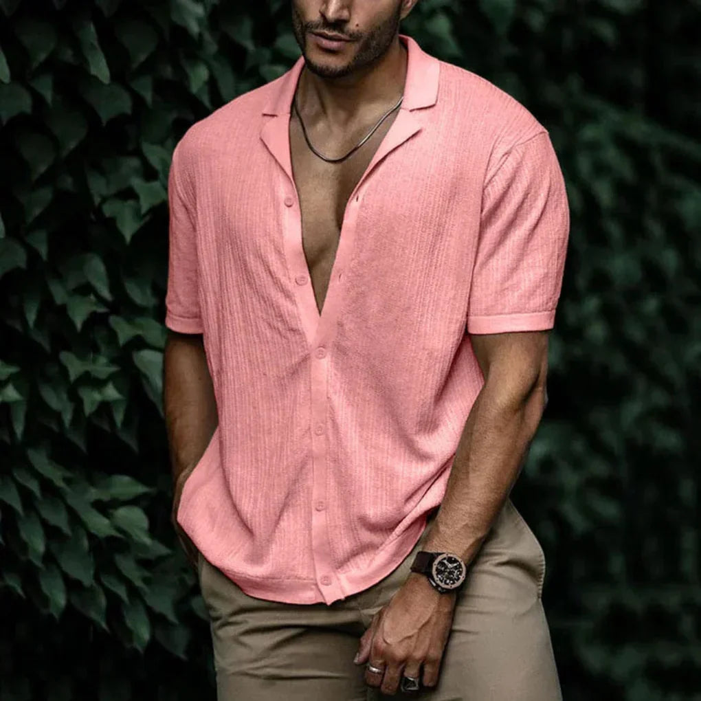 Veelzijdig heren zomeroverhemd met knoopsluiting, perfect voor casual, vakantie en strandkleding, ademend.