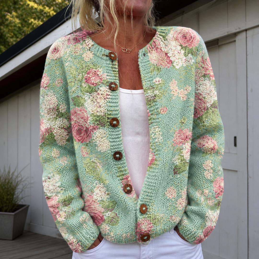 Warme Dames Gebreide Vest | Bloemenprint | Comfortabel en Stijlvol