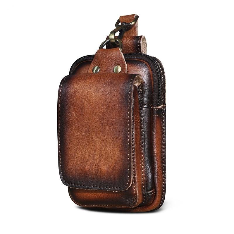 Bruine echt leren heren heuptas, perfect als taille tas voor handsfree organisatie.