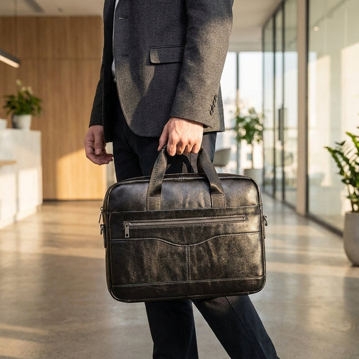 Echt leren zakelijke aktetas voor heren en dames. Professionele laptoptas in donkerbruin of elegant zwart design.