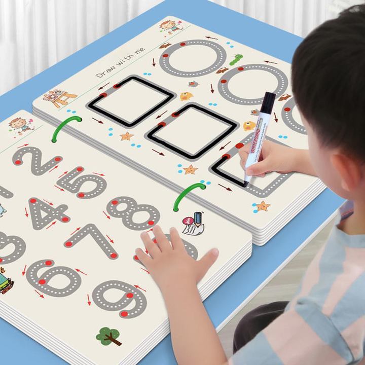 Set van herbruikbare traceren werkboeken. Duurzaam educatief speelgoed voor urenlang leerplezier voor kleuters.