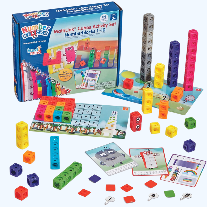 "Educatief speelgoed MathLink Cubes Numberblocks 1-10, kleurrijke stapelbare blokken voor kleuters om basismath te leren."