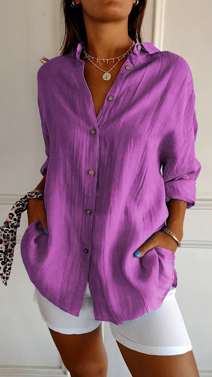 Modieus dames overhemd met plooien en lange mouw. Elegant, comfortabel en zakelijk, ook in grote maten.