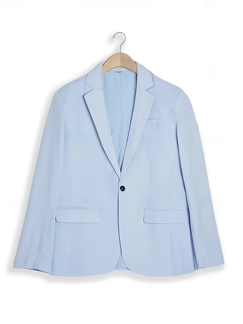Beige slim fit herenpak met getailleerde blazer en pantalon, ideaal voor formele lente- en zomerfeesten.