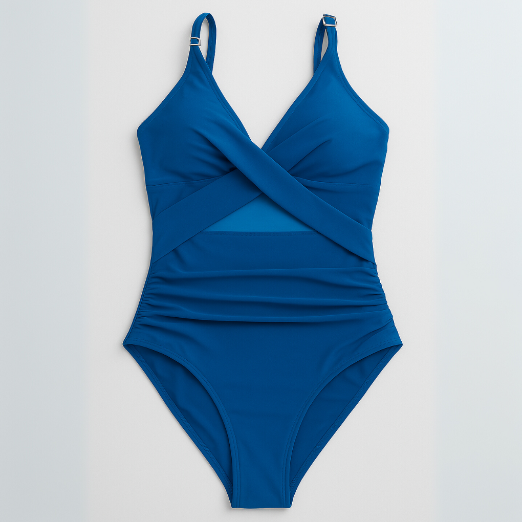 Damesbadpak in zwart-metallic, combineert luxe uitstraling met mesh design