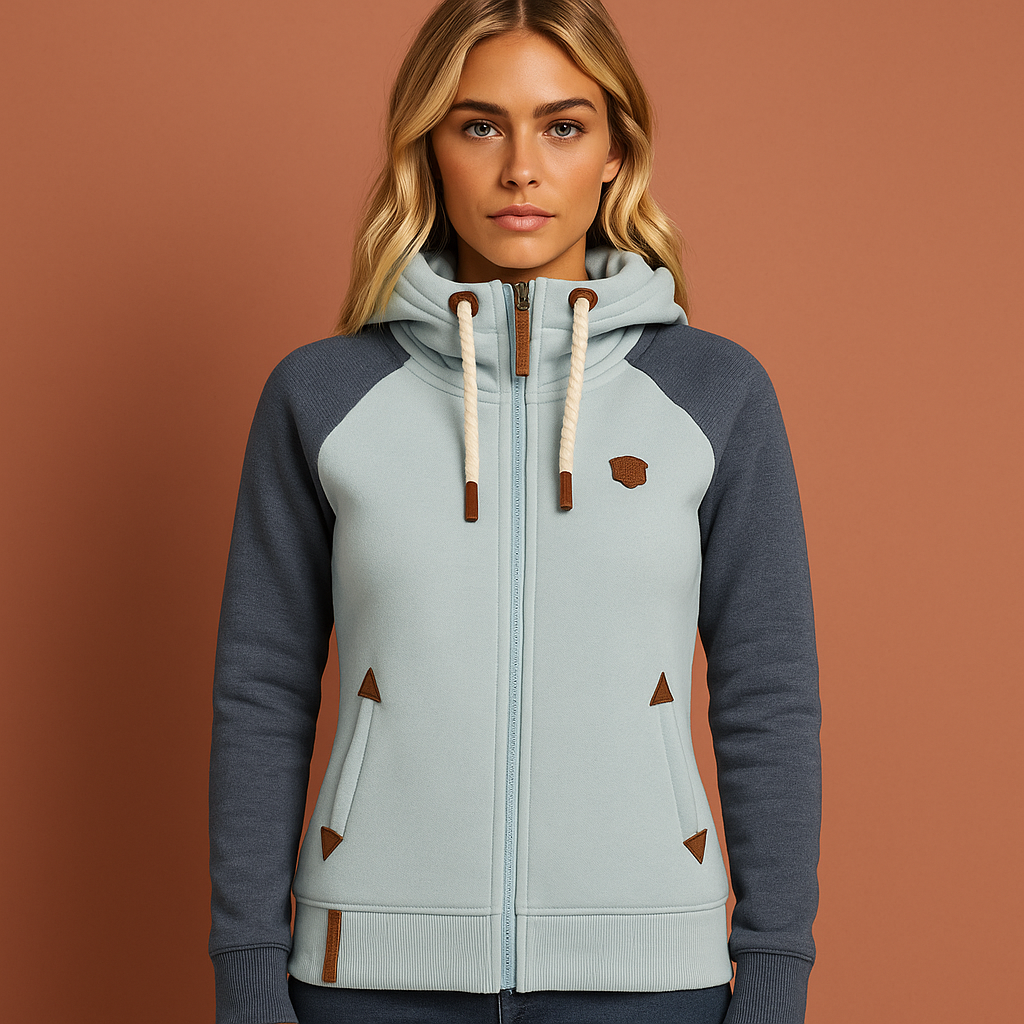 Stijlvol lichtblauw damesvest met rits. Zacht en comfortabel, een elegant vest met losse pasvorm voor dagelijks gebruik.