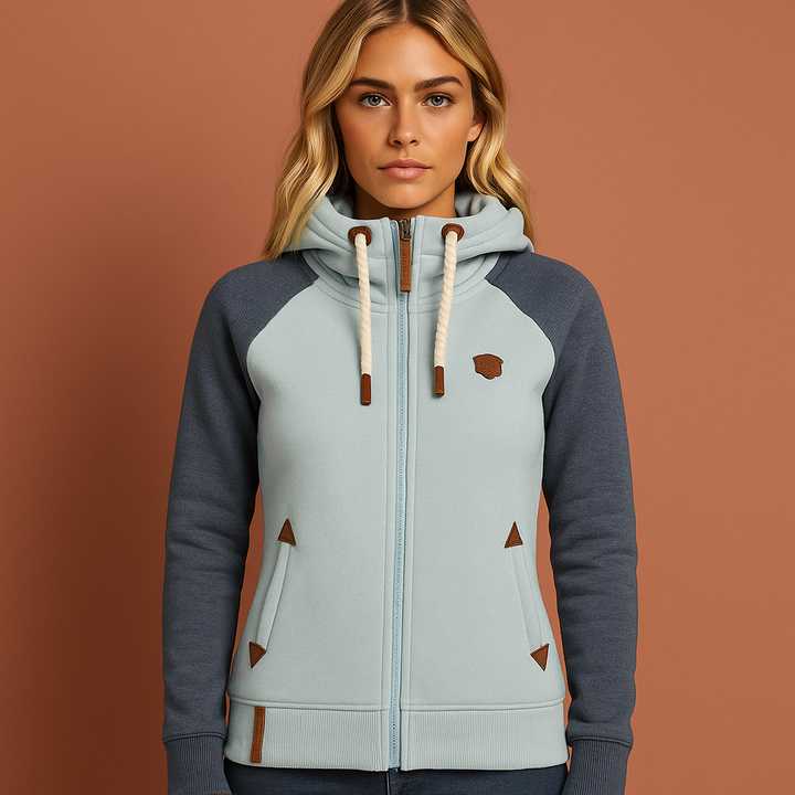Stijlvol lichtblauw damesvest met rits. Zacht en comfortabel, een elegant vest met losse pasvorm voor dagelijks gebruik.