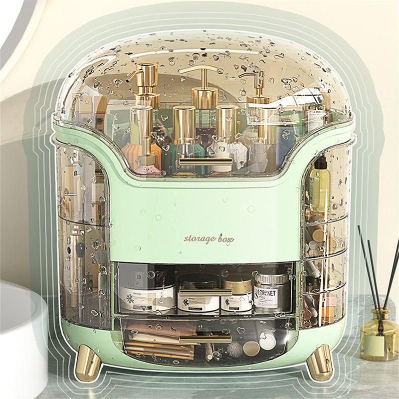 "Elegant zwarte/witte make-up organizer, hoogwaardig kunststof, meerdere vakken, stijlvol ontwerp voor georganiseerde ruimte.