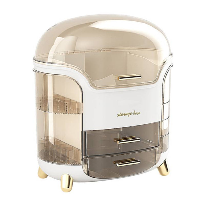 "Elegant zwarte/witte make-up organizer, hoogwaardig kunststof, meerdere vakken, stijlvol ontwerp voor georganiseerde ruimte.