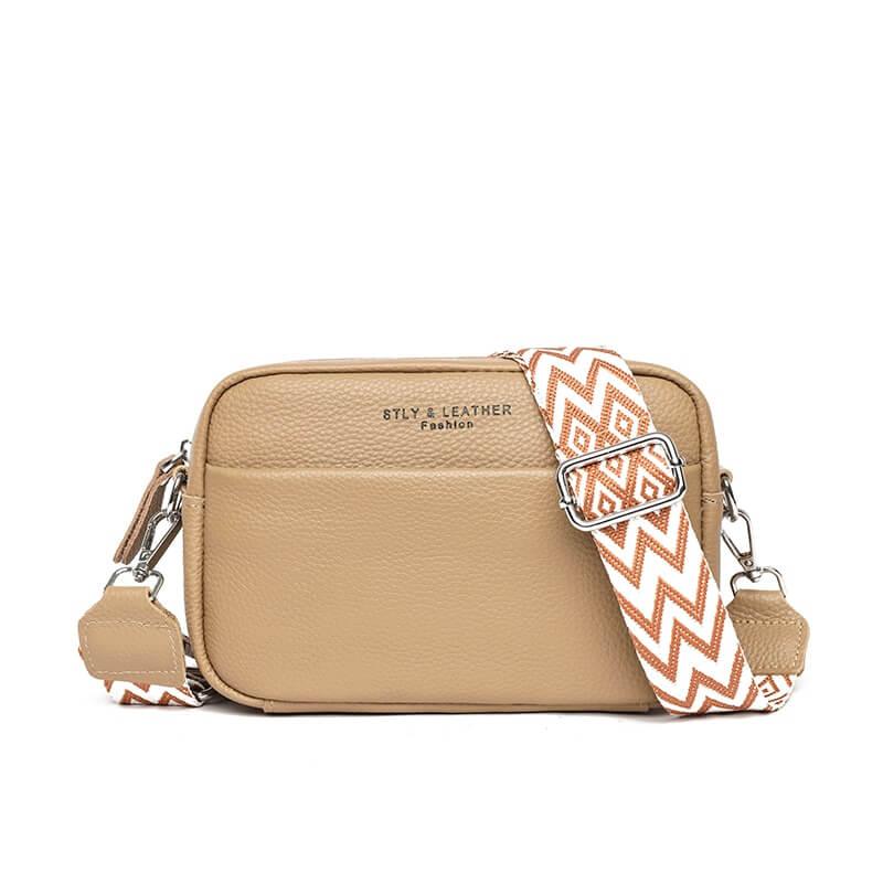 Elegante bruine leren crossbody damestas met verstelbare riem, perfect voor dagelijks gebruik; stijlvol en functioneel design