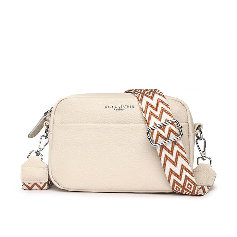 "Elegante compacte schoudertas van vegan leer, 22x15x8 cm, beschikbaar in beige, blauw, groen, khaki, zwart voor dames."