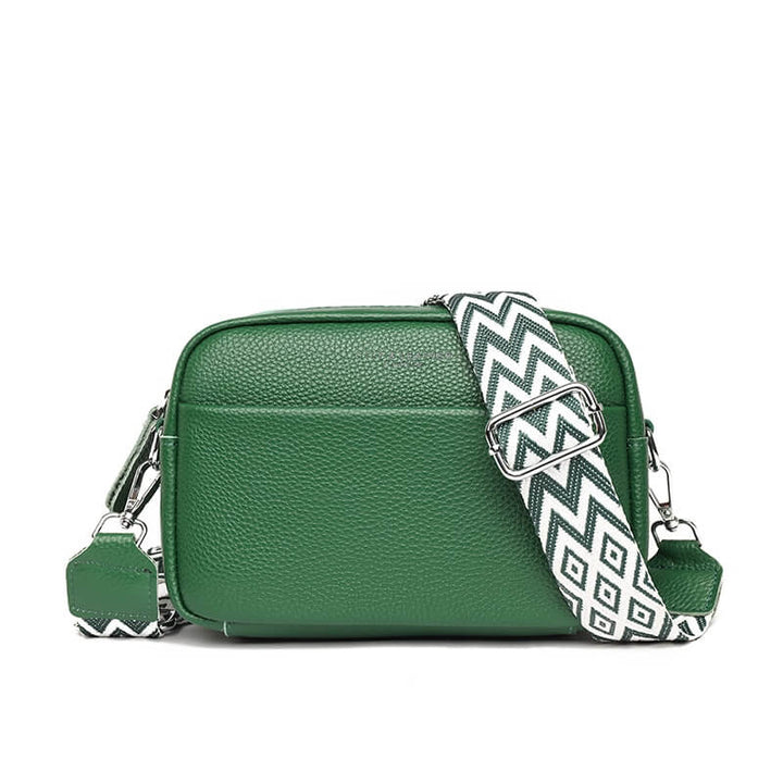"Elegante compacte schoudertas van vegan leer, 22x15x8 cm, beschikbaar in beige, blauw, groen, khaki, zwart voor dames."
