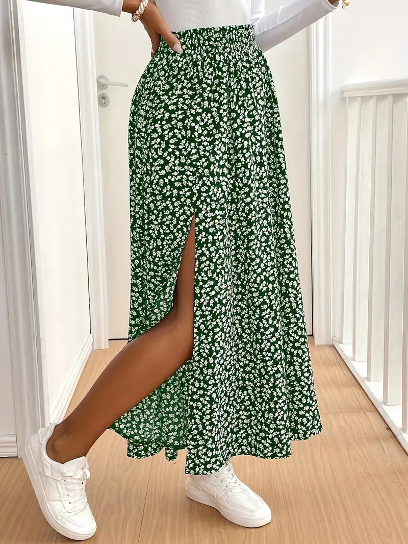 Elegante damesrok, A-lijn maxi, met frisse bloemenprint en soepele stof.
