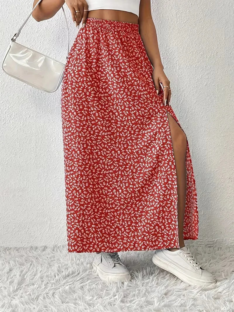 Elegante A-lijn maxirok dames met bloemenprint. Veelzijdige kleding voor lente/zomer.