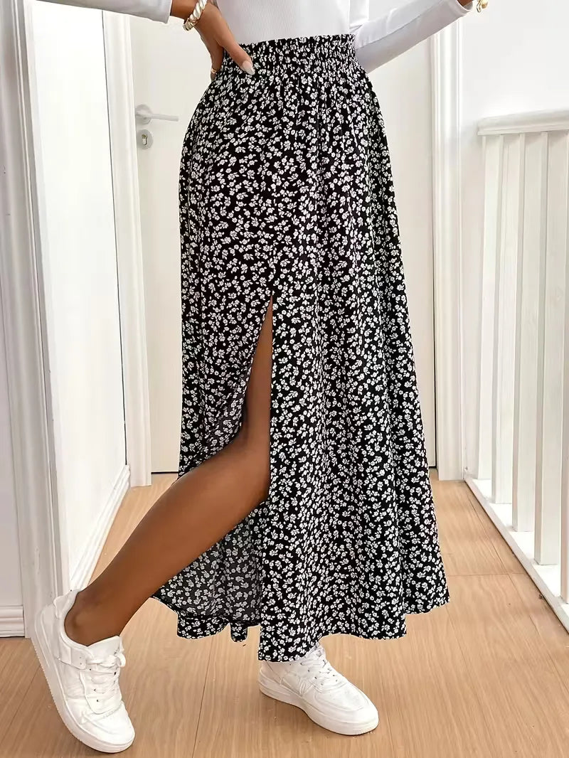 Bohemian dames A-lijn maxirok met vrolijke bloemenprint. Comfortabele pasvorm.