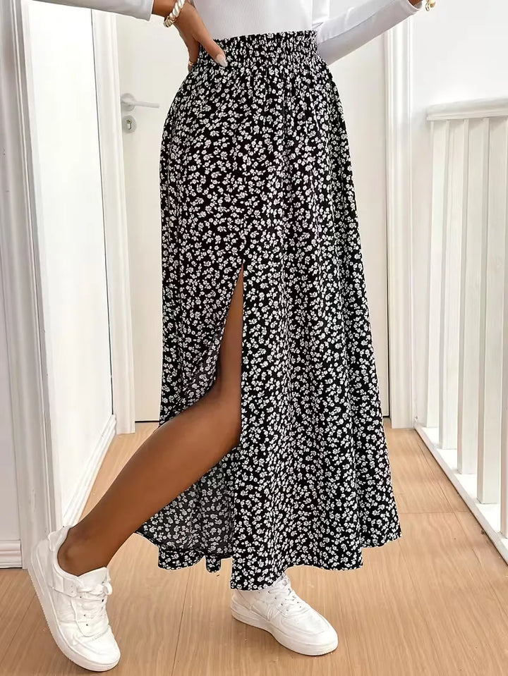 Bohemian dames A-lijn maxirok met vrolijke bloemenprint. Comfortabele pasvorm.