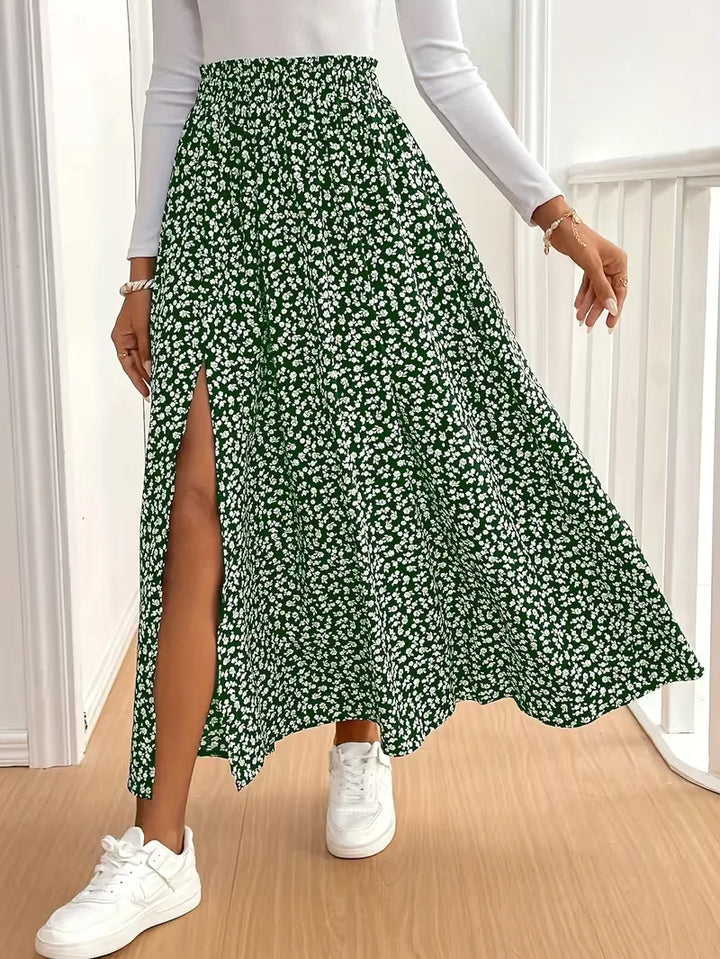 Maxirok met bloemenprint voor dames, A-lijn snit, elastische tailleband. Elegant voor elke dag.