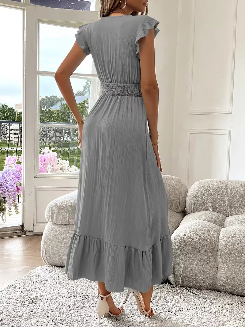 Maxi jurk: Dames avondjurk met V-hals en dynamische gelaagde rok, perfect voor de rode loper.