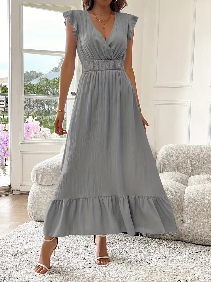 Formele maxi jurk: Dames avondjurk met V-hals en gelaagde rok, ultieme elegantie voor vrouwen.