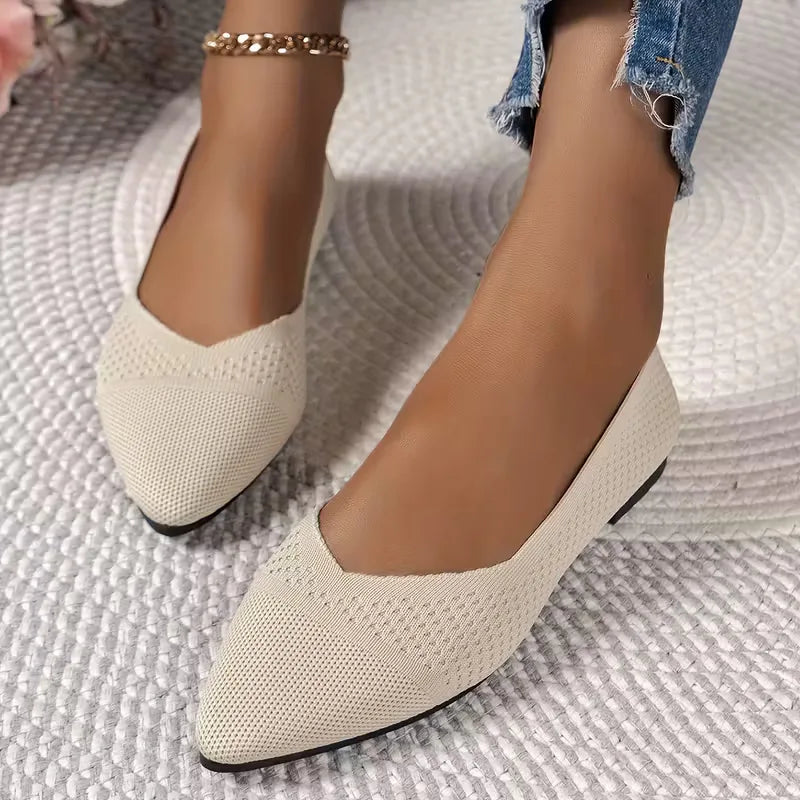 Stijlvolle dames ballerina's, puntige neus. Ideale lente-zomer flats voor een elegante look. Comfortabel.