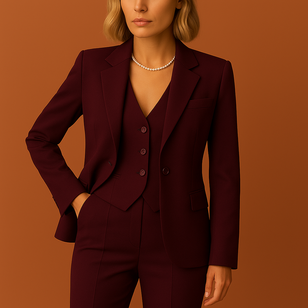 Comfortabele en veelzijdige dames driedelige set met jasje en broek; ideaal voor lente, herfst en winter.