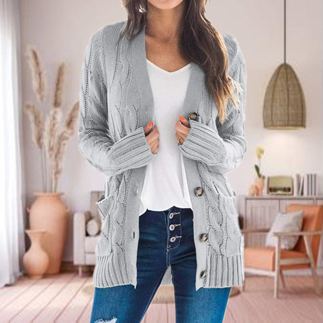 "Elegante dames gebreid vest met knoopjes, zachte stof, loose fit, ideaal voor elke gelegenheid."