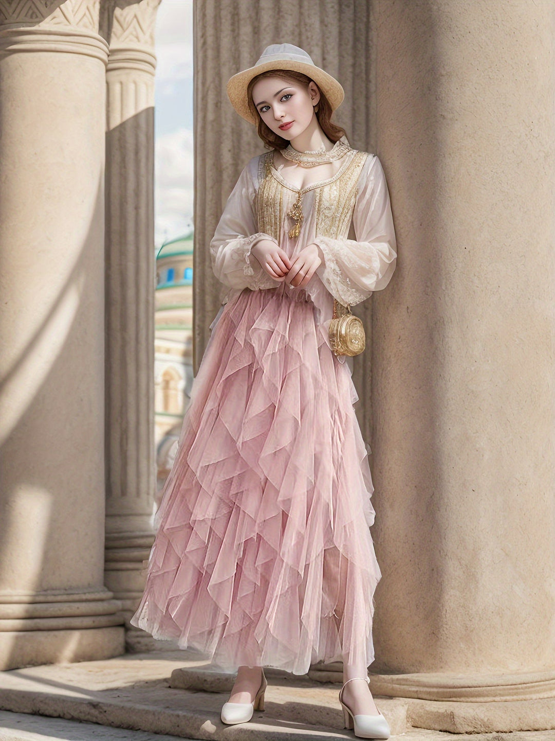 Vrouwenmode: roze gelaagde maxi rok met elastische taille, een verfijnde en elegante zomerrok.