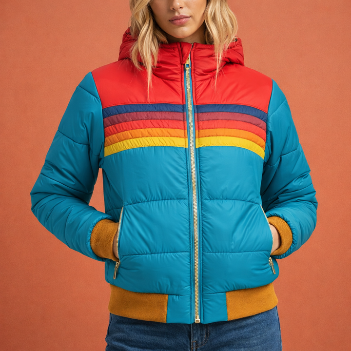 Elegante dames gewatteerde jas met capuchon, warm en stijlvol voor winter en herfst.