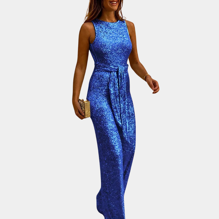 Chique glitter jumpsuit voor dames, ideaal als feestkleding voor een bruiloft, gala of andere speciale gelegenheid.