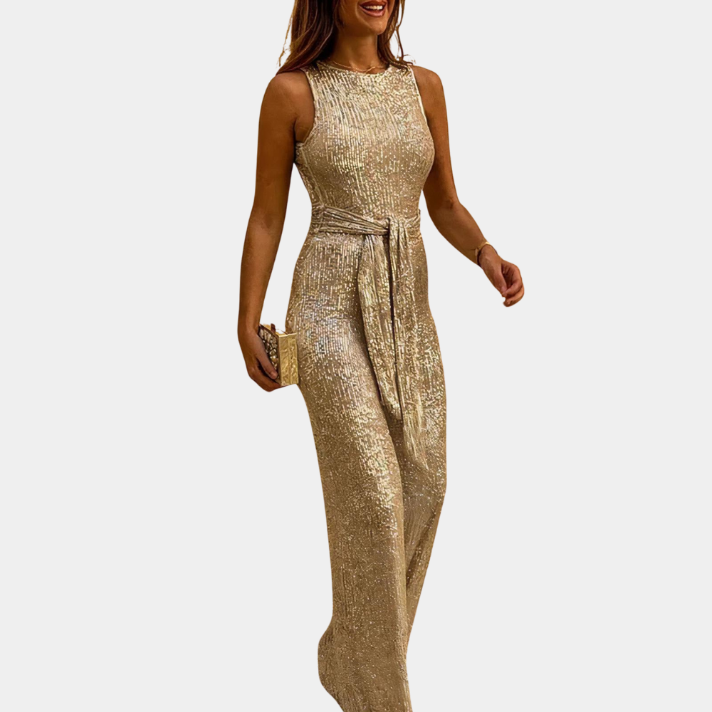 Betoverende dames glitter jumpsuit, perfecte chique feestkleding die overal de aandacht trekt. Stijlvol en modern.