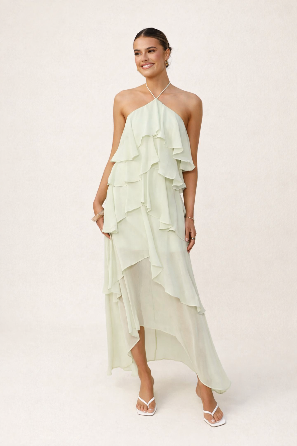 Elegante dames halter lange jurk, perfect als zomer feestjurk of avondjurk. Chique en comfortabel.