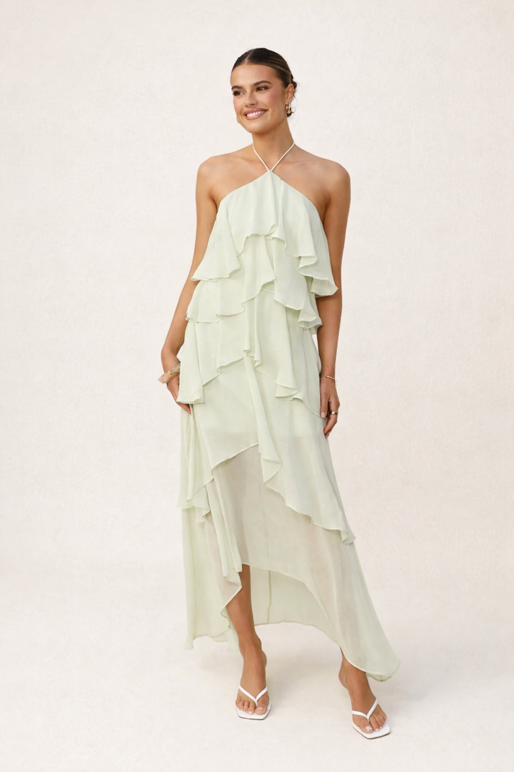 Elegante dames halter lange jurk, perfect als zomer feestjurk of avondjurk. Chique en comfortabel.