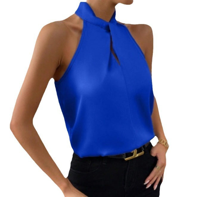 Elegante dames haltertop met gedraaide hals, ideaal voor zomerse dagen en avondlooks.