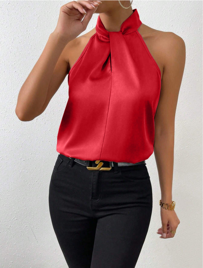Elegante dames haltertop met gedraaide hals. Jouw nieuwe favoriete zomerkleding item voor stijl.