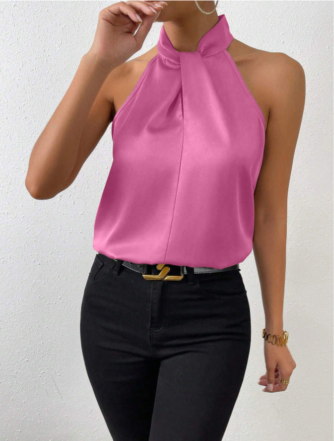Vrouwelijke mouwloze top met gedraaide hals, regular fit. Ideaal voor een casual chique avondlook.
