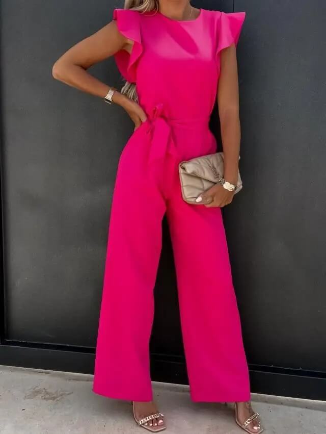 Trendy dames jumpsuit, mouwloos en met modieuze wijde pijpen, voor een elegante en ontspannen stijl.