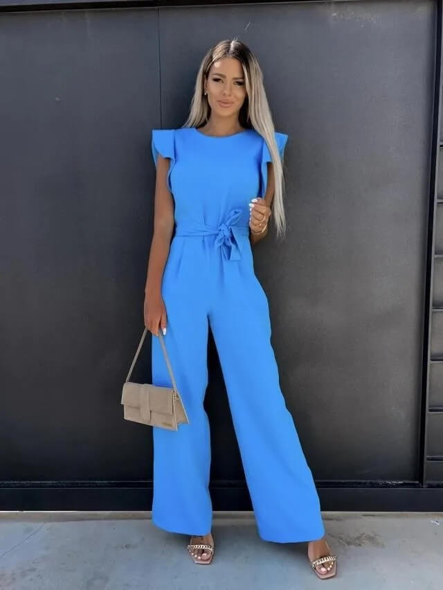 Comfortabele dames jumpsuit met mouwloze top en wijde pijpen; ideaal voor lente en zomer.