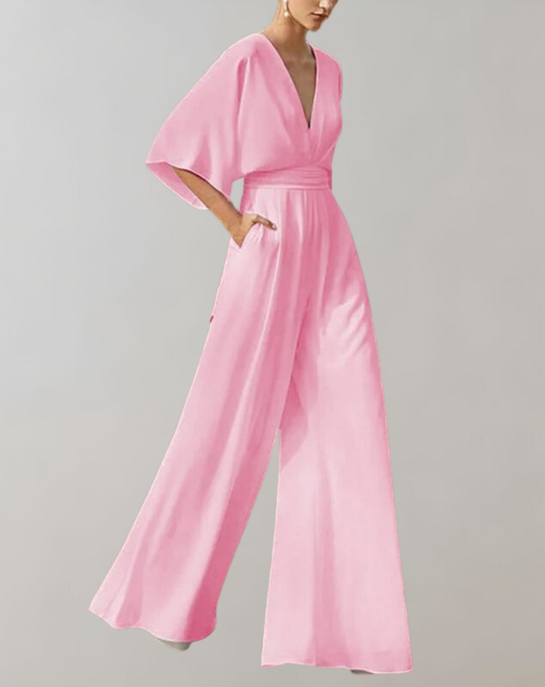 Trendy dames jumpsuit met wijde pijpen en V-hals, perfect voor een stijlvolle en comfortabele outfit.