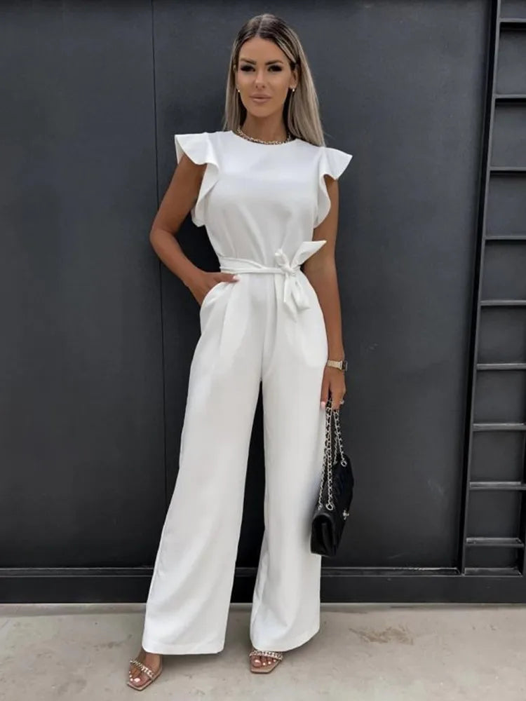 Chique mouwloze dames jumpsuit met wijde pijpen, ideaal voor een stijlvolle zomerlook.
